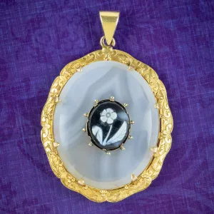 Antique Victorian Forget Me Not Cameo Pendant 15ct Gold Frame