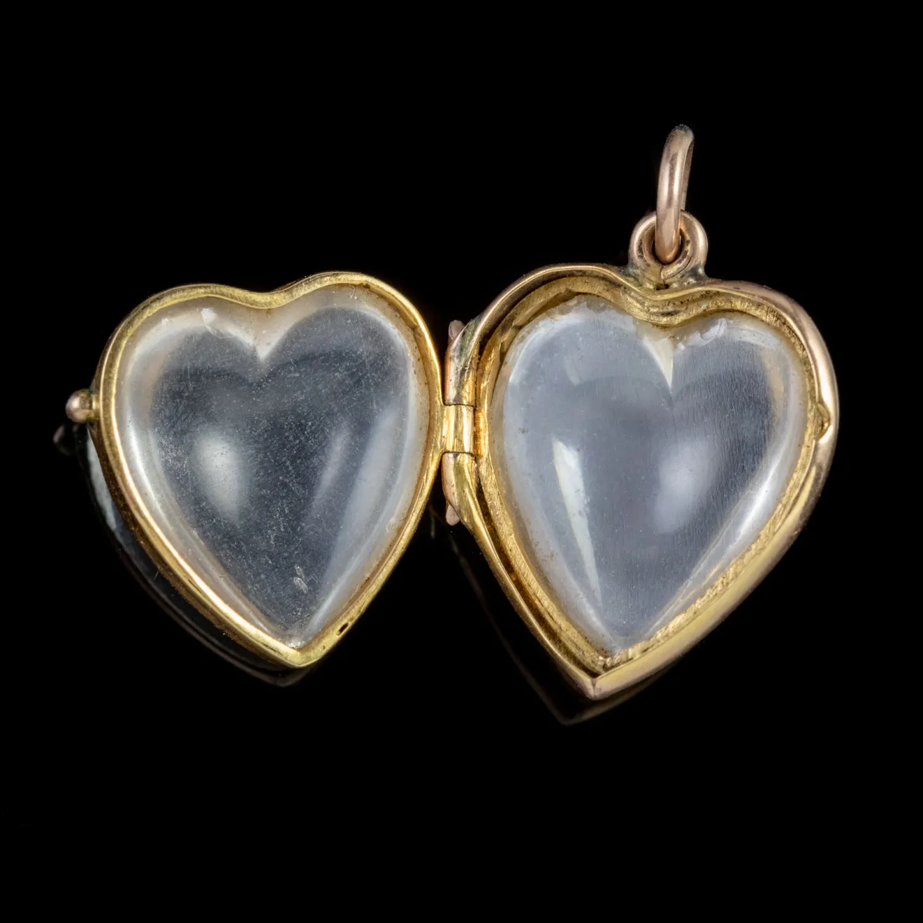 Antique Victorian Heart Locket Pools Of Light Rock Crystal 9Ct Gold Circa 1900