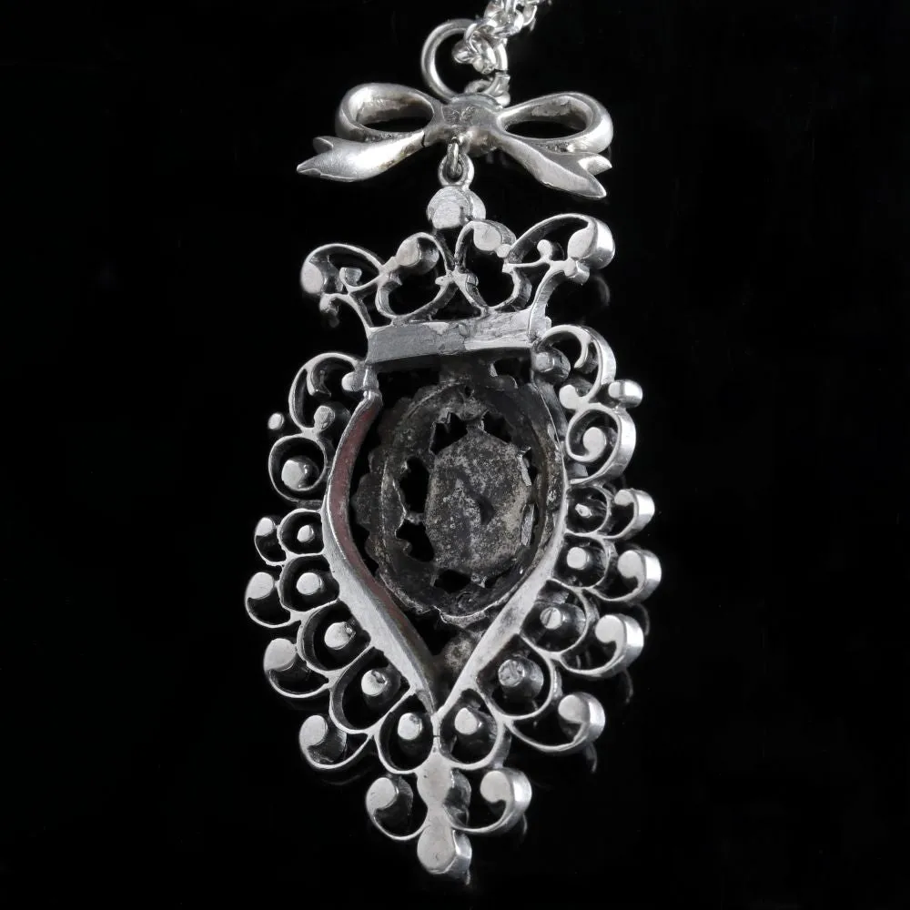 Antique Victorian Paste Pendant Necklace Silver