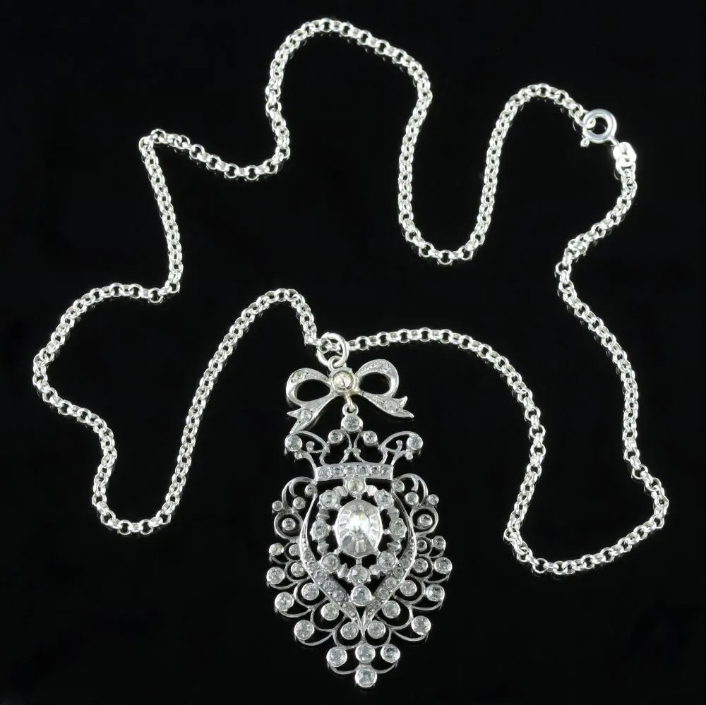 Antique Victorian Paste Pendant Necklace Silver