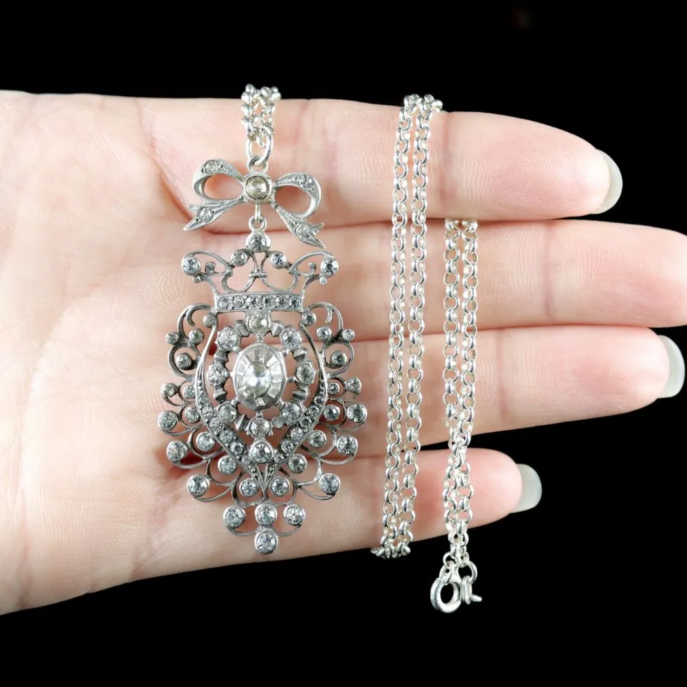 Antique Victorian Paste Pendant Necklace Silver