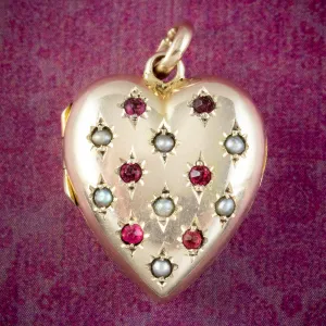 Antique Victorian Pink Paste Pearl Heart Locket 15ct Gold