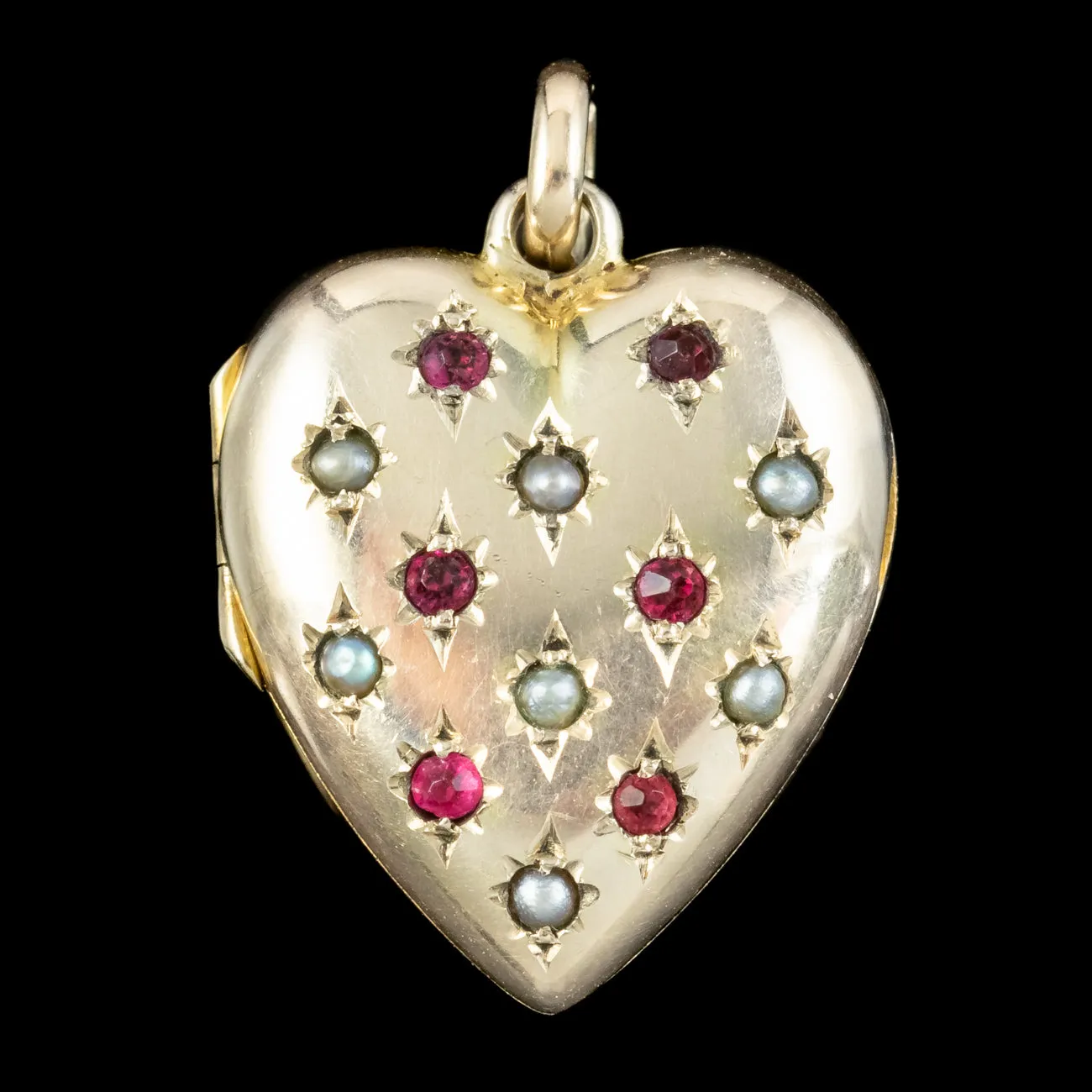 Antique Victorian Pink Paste Pearl Heart Locket 15ct Gold