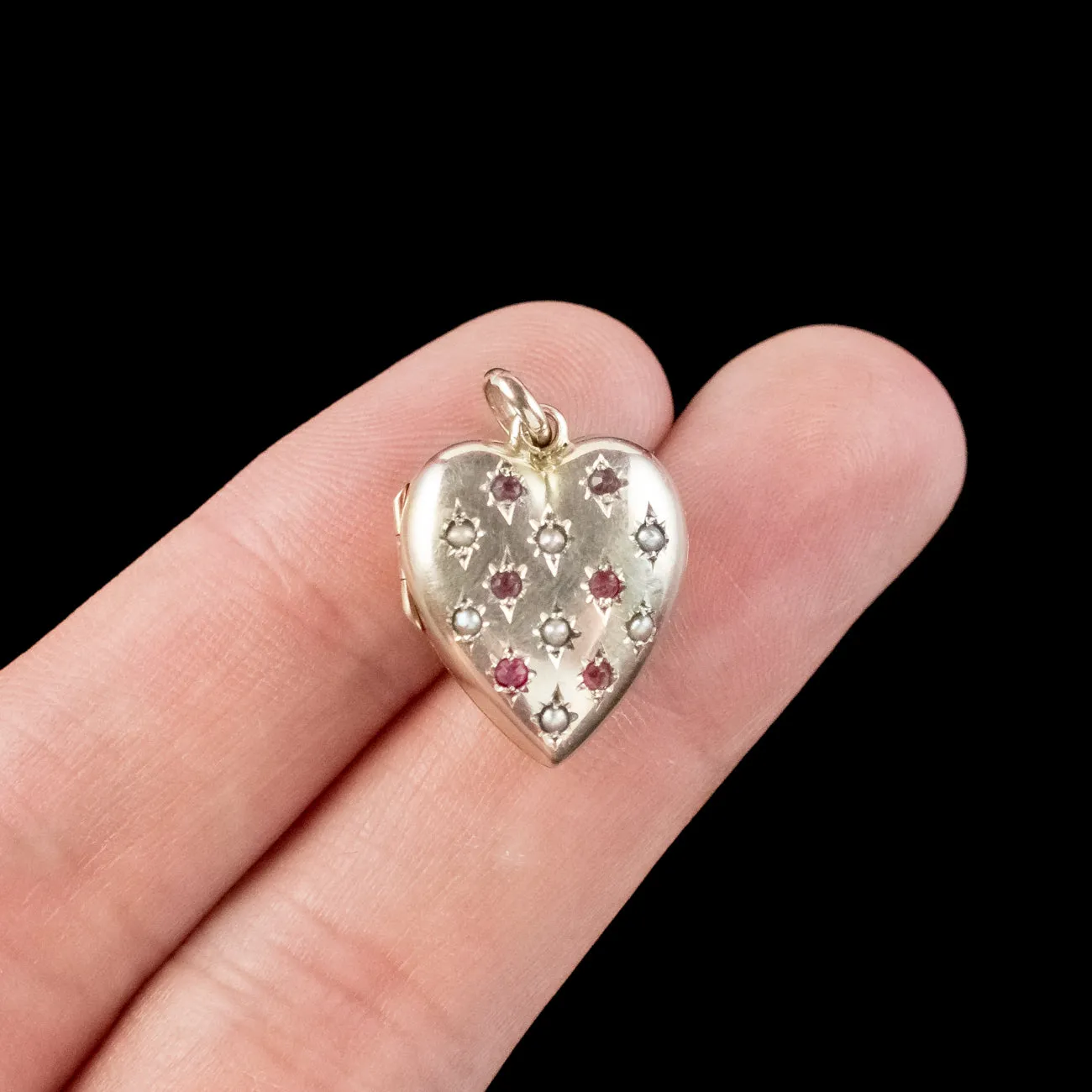 Antique Victorian Pink Paste Pearl Heart Locket 15ct Gold