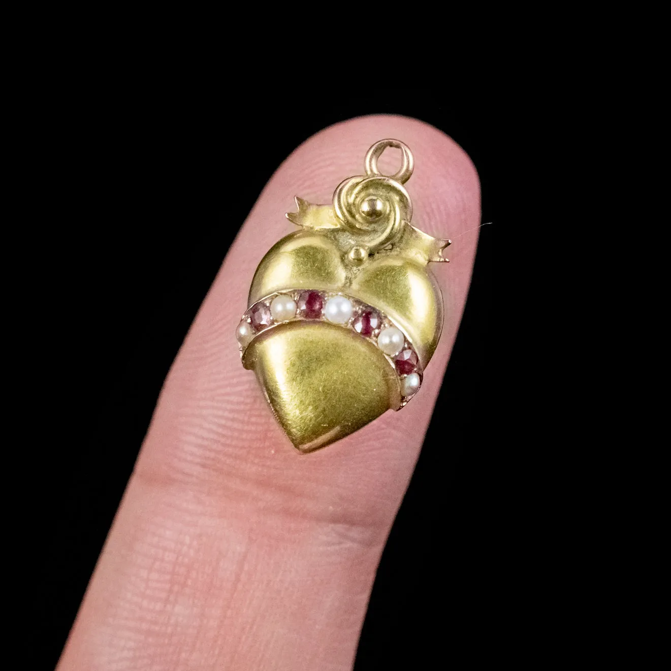 Antique Victorian Ruby Pearl Heart Pendant 15ct Gold Circa 1900