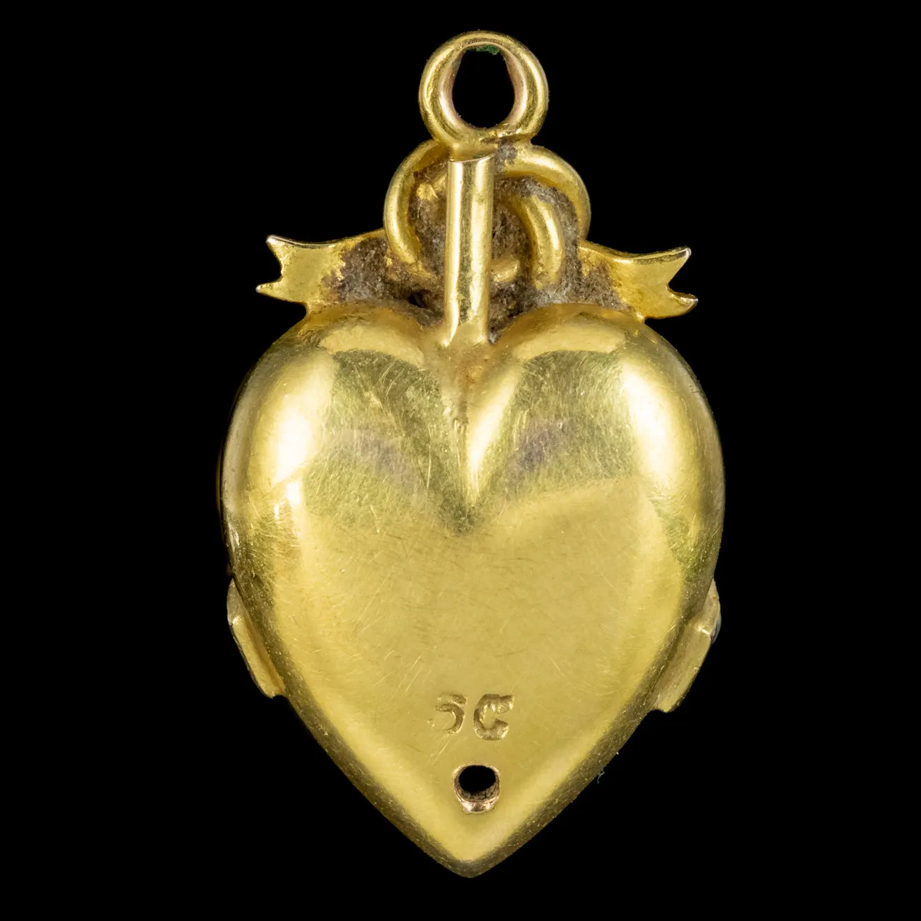 Antique Victorian Ruby Pearl Heart Pendant 15ct Gold Circa 1900