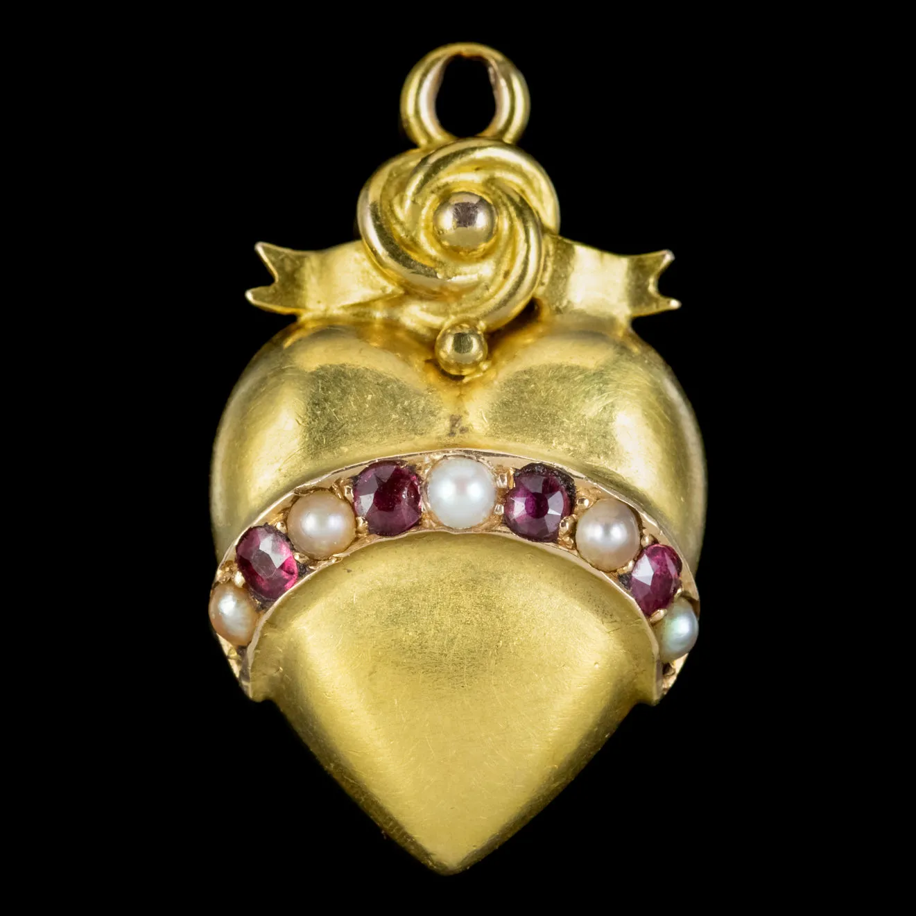 Antique Victorian Ruby Pearl Heart Pendant 15ct Gold Circa 1900