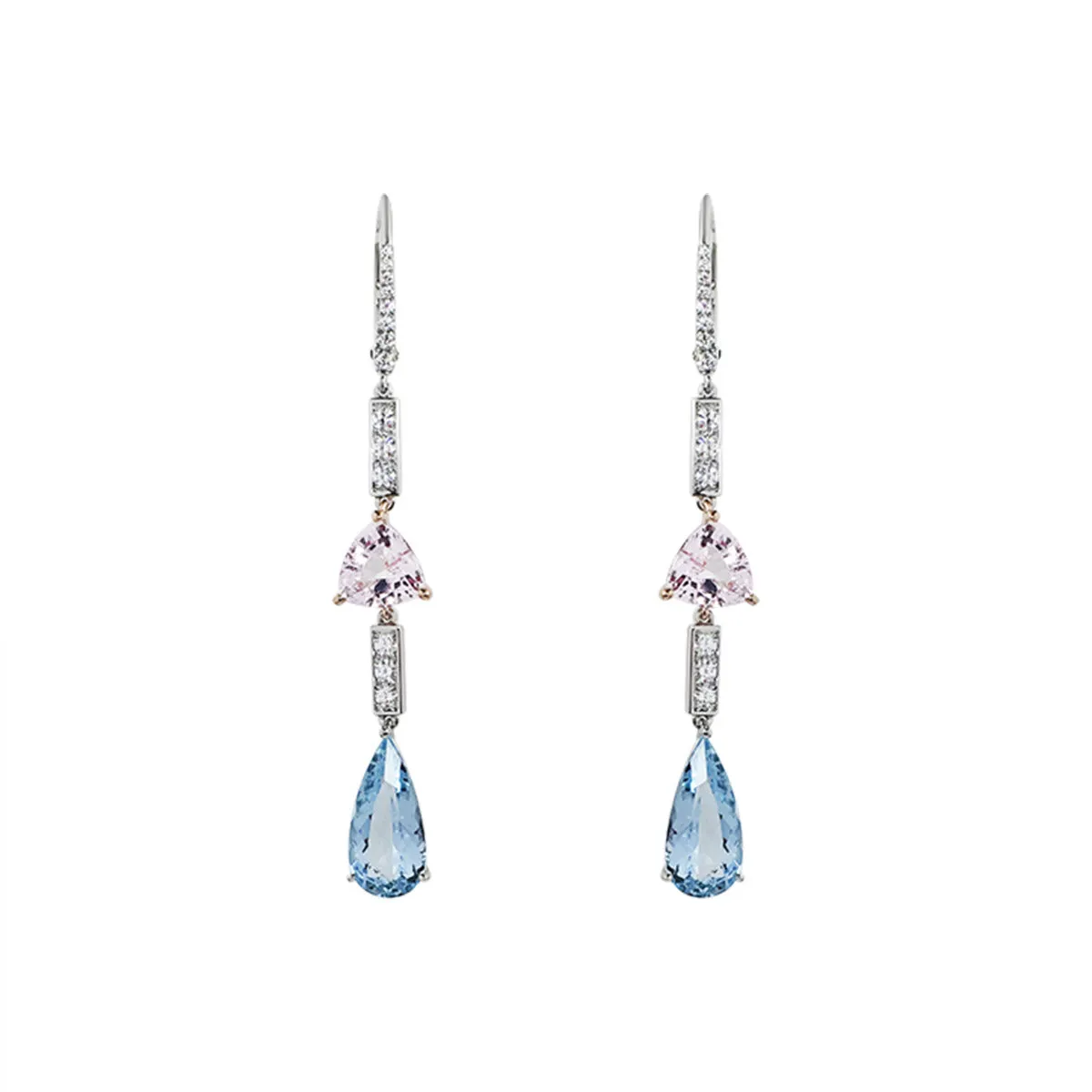 Aquamarine, Morganite and Diamond Drop Earrings