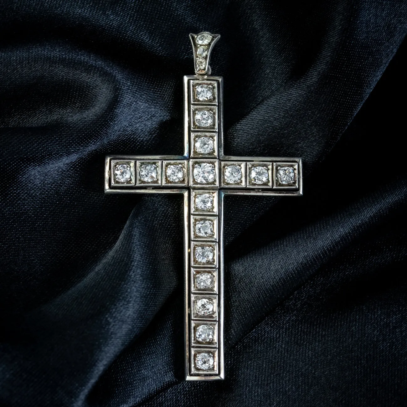 Art Deco Diamond Cross Pendant 18ct Gold 2ct Diamond