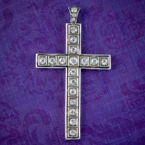 Art Deco Diamond Cross Pendant 18ct Gold 2ct Diamond