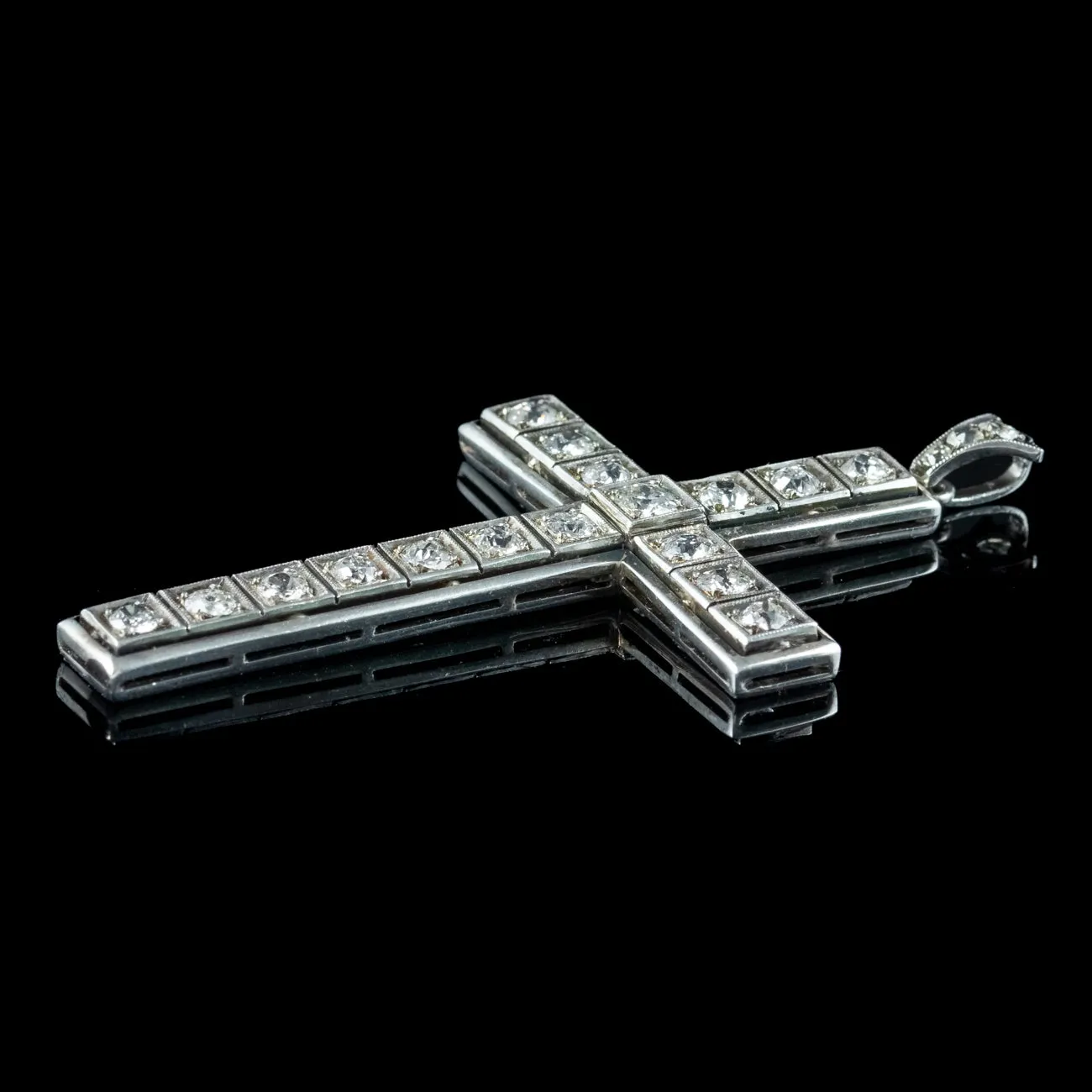 Art Deco Diamond Cross Pendant 18ct Gold 2ct Diamond