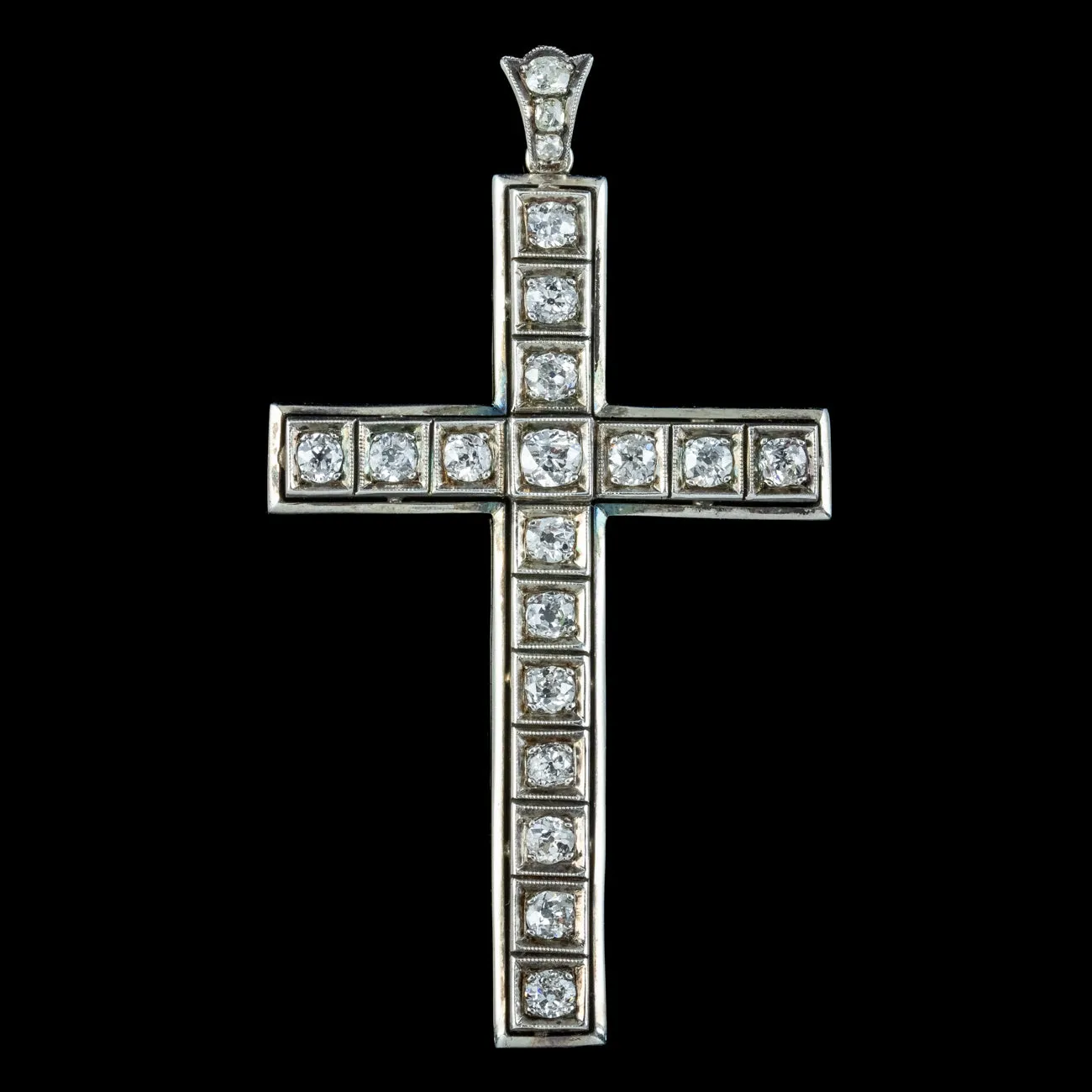 Art Deco Diamond Cross Pendant 18ct Gold 2ct Diamond