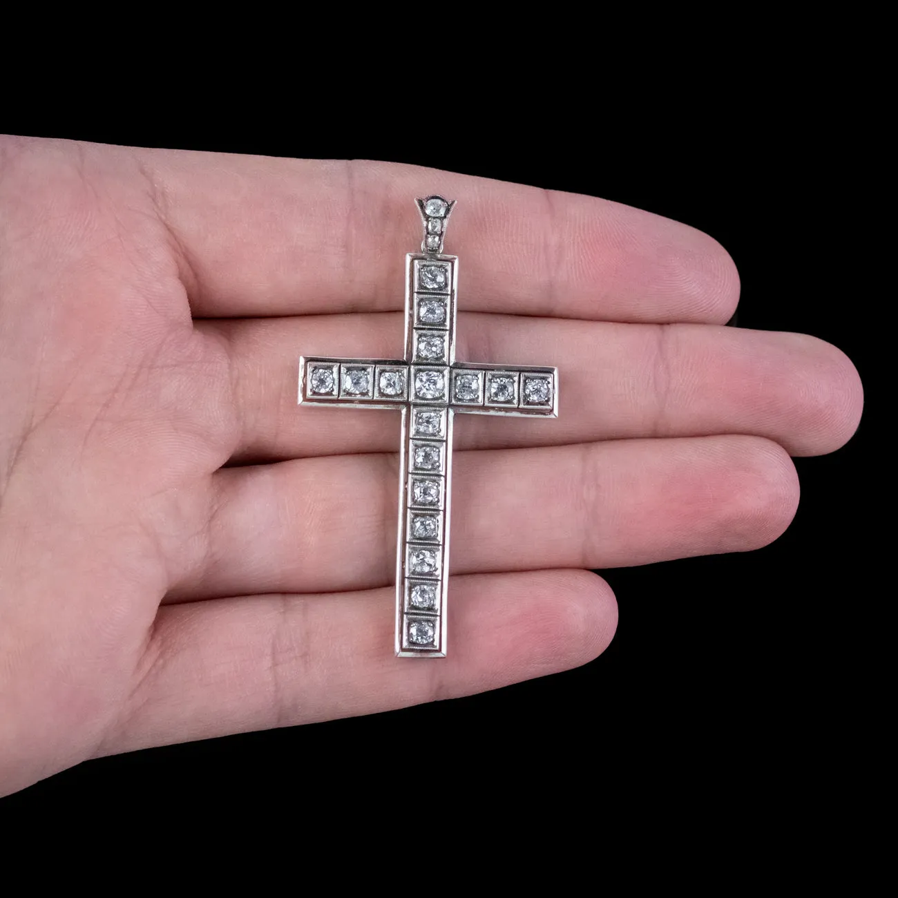 Art Deco Diamond Cross Pendant 18ct Gold 2ct Diamond