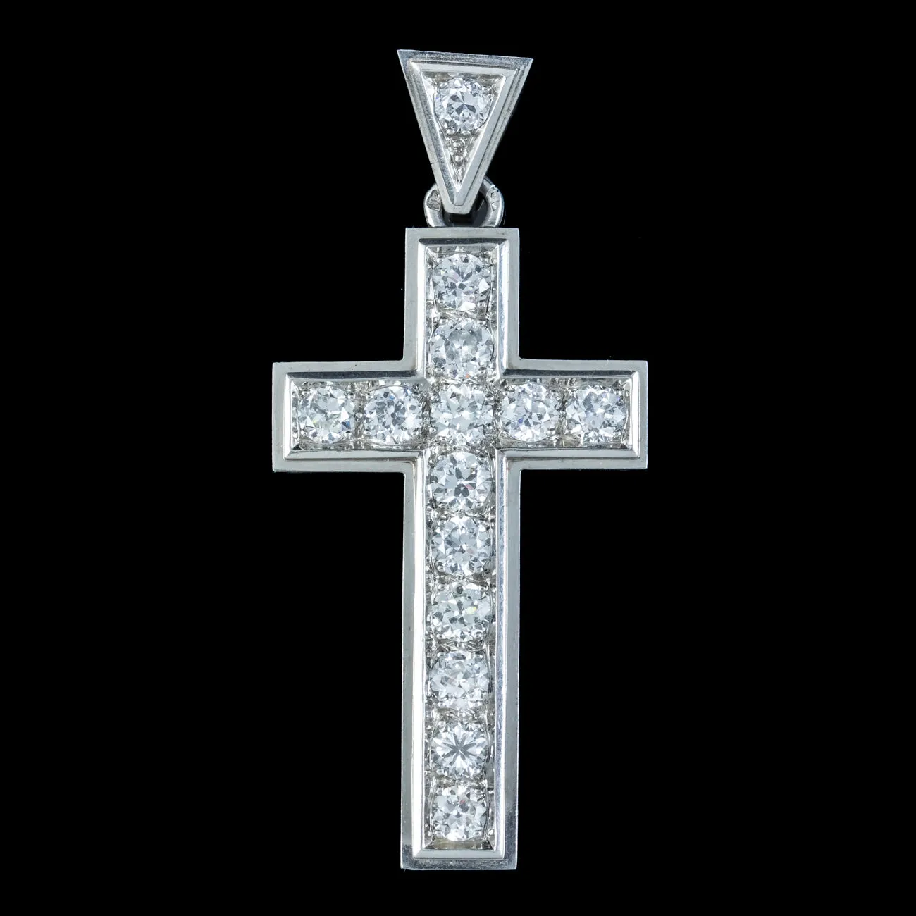 Art Deco French Diamond Cross Pendant Platinum 2.8ct Of Diamond