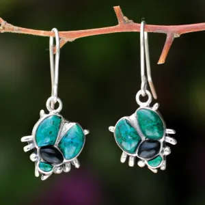 Artisan Crafted 950 Silver Dangle Chrysocolla Earrings - Silver Scarab | NOVICA