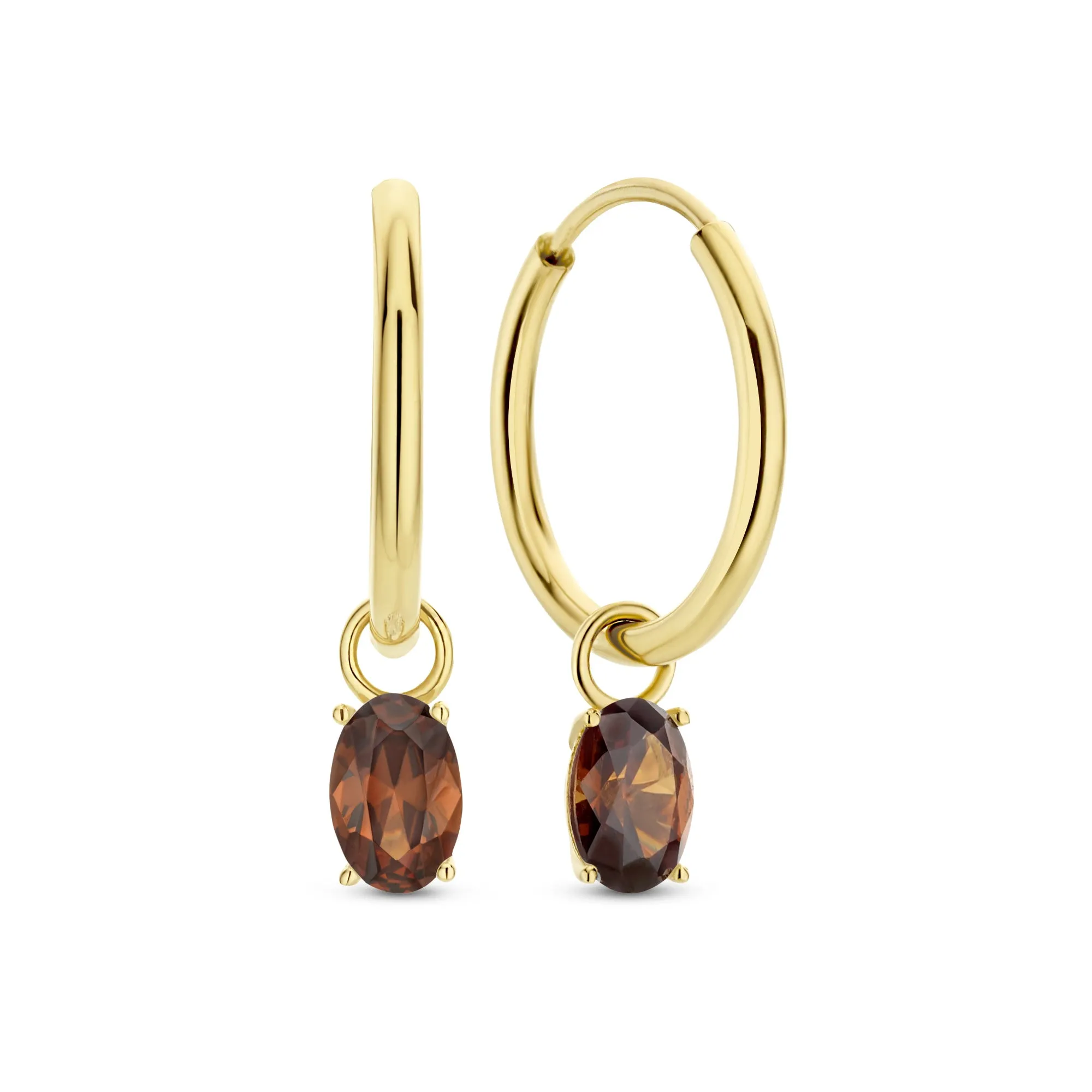 Baguette Brune 14 karat gold hoop earrings with brown zirconia stone