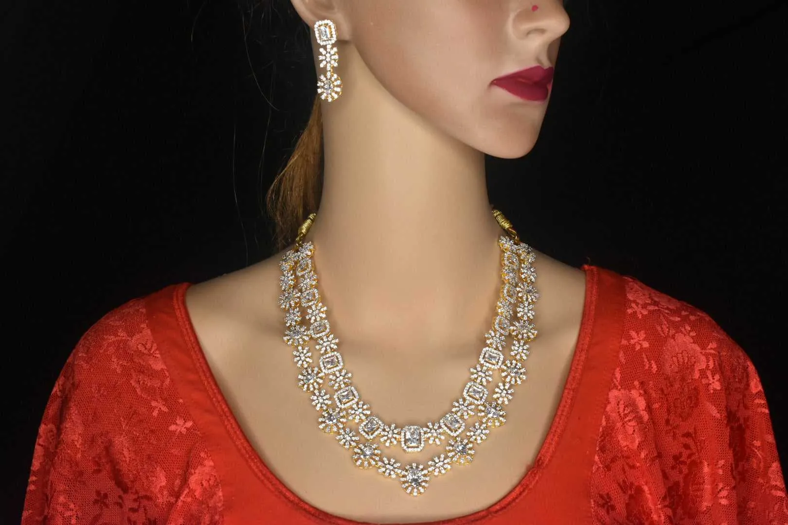 Beautiful American Diamond stones necklace with earrings