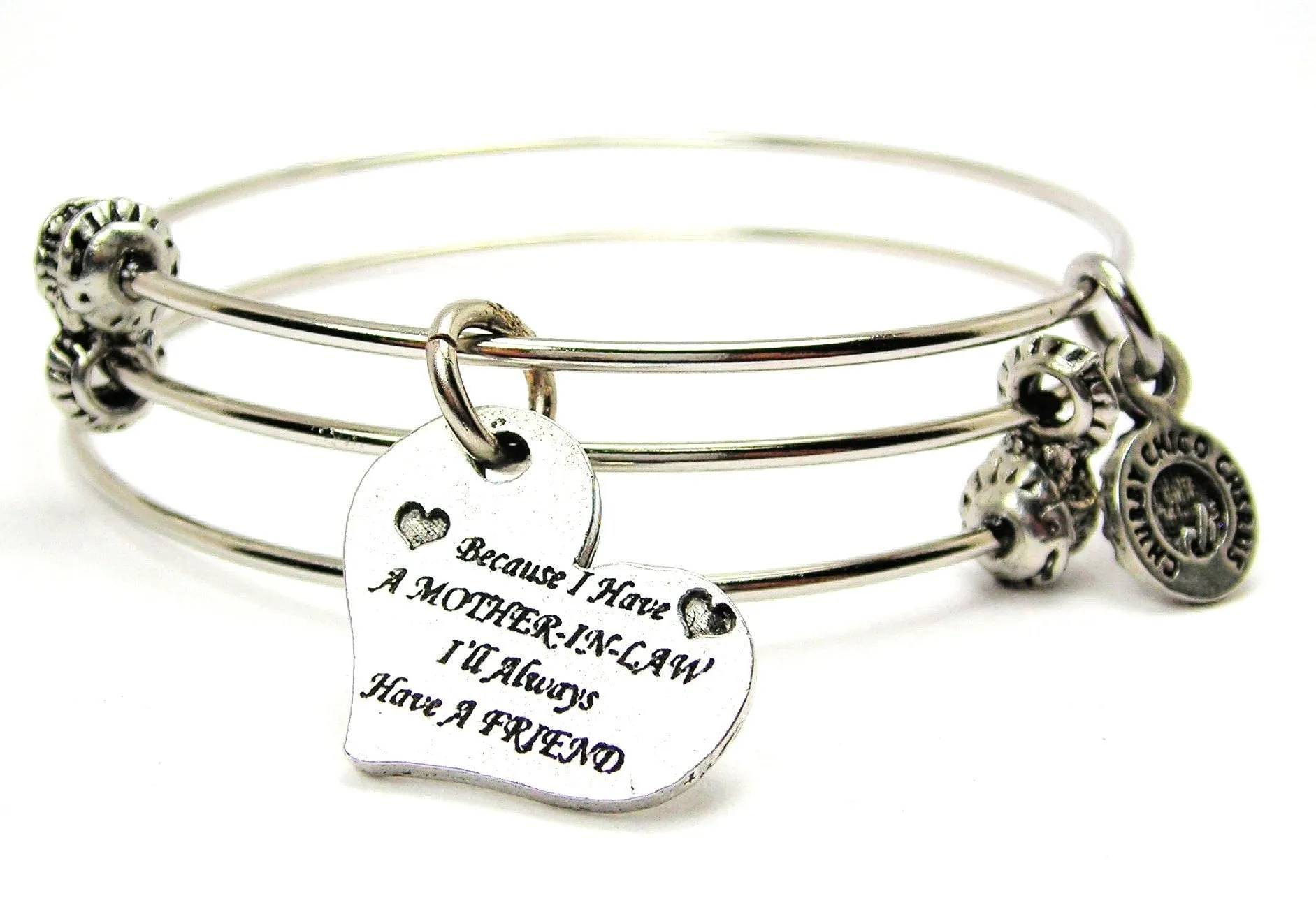 Because I Have A Mother In Law I'll Always Have A Friend Triple Style Expandable Bangle Bracelet