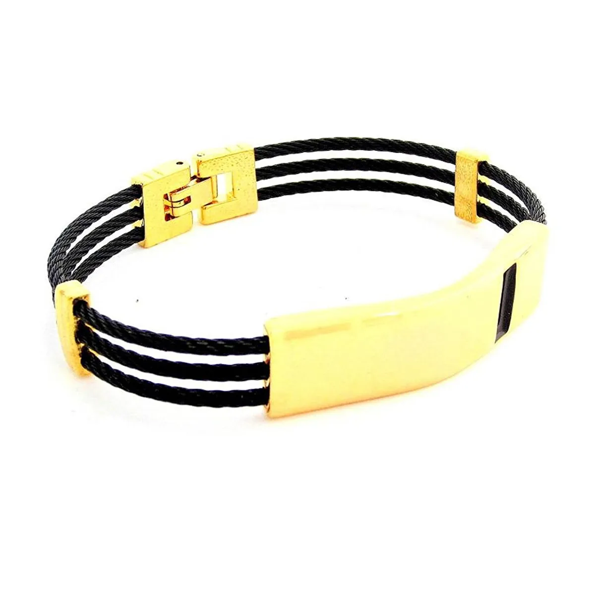 Black Wire Gold Stainless Steel Designer Cuff Kada Free Size Openable Lock