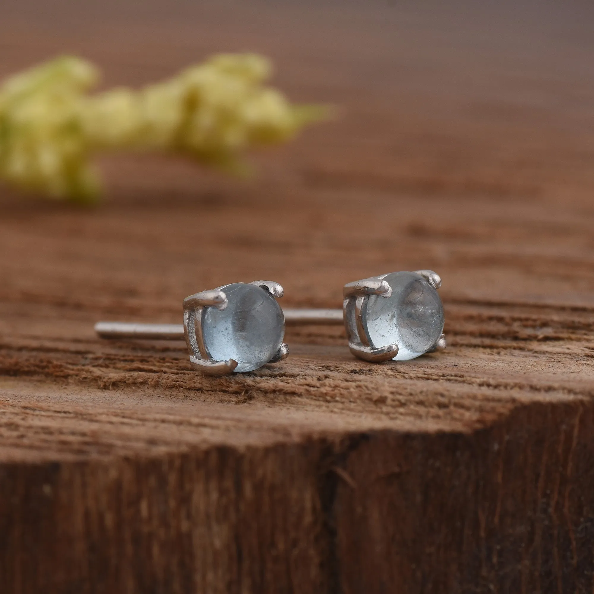 Blue Aquamarine Studs Earrings