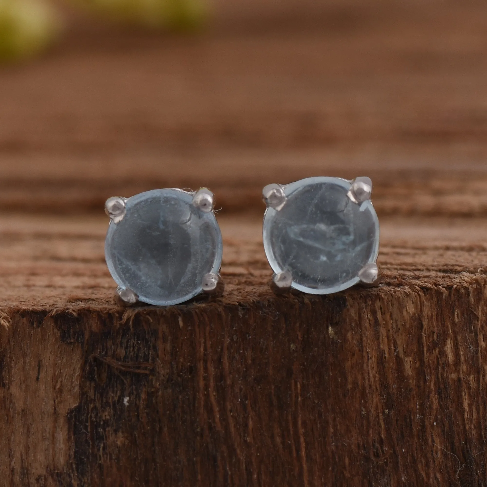 Blue Aquamarine Studs Earrings