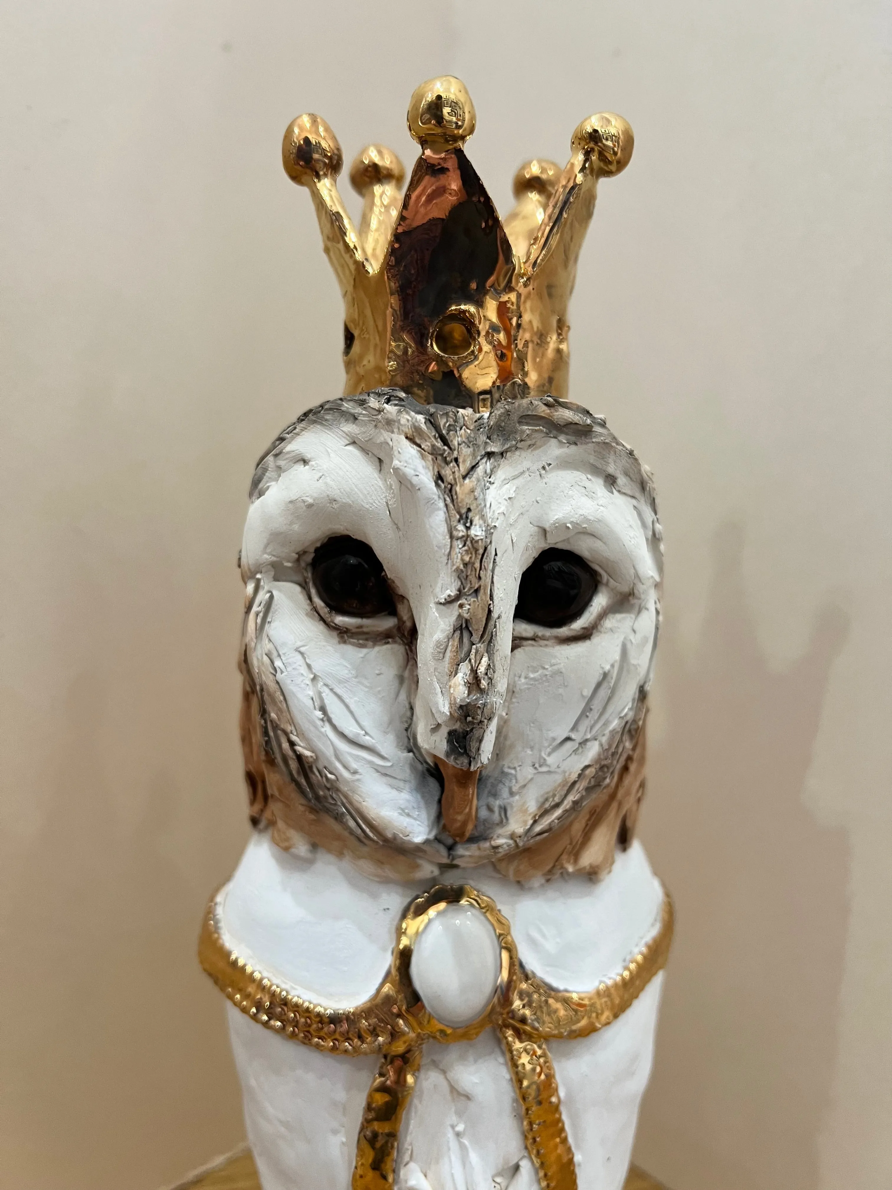 Crowned Owl Bust III ORIGINAL Sculpture by Louise Brown SOLD