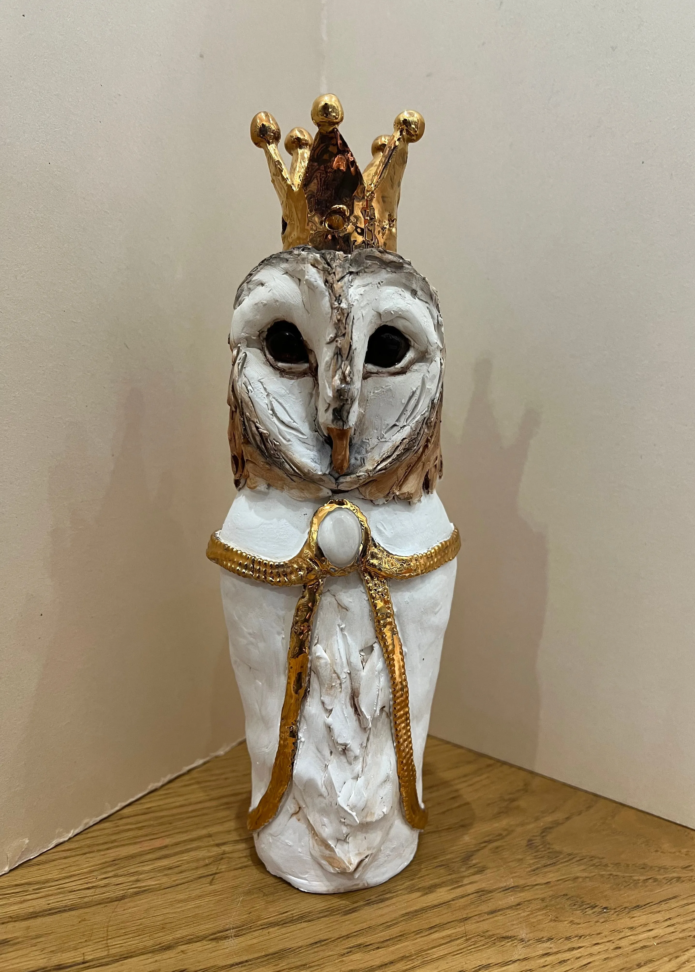 Crowned Owl Bust III ORIGINAL Sculpture by Louise Brown SOLD