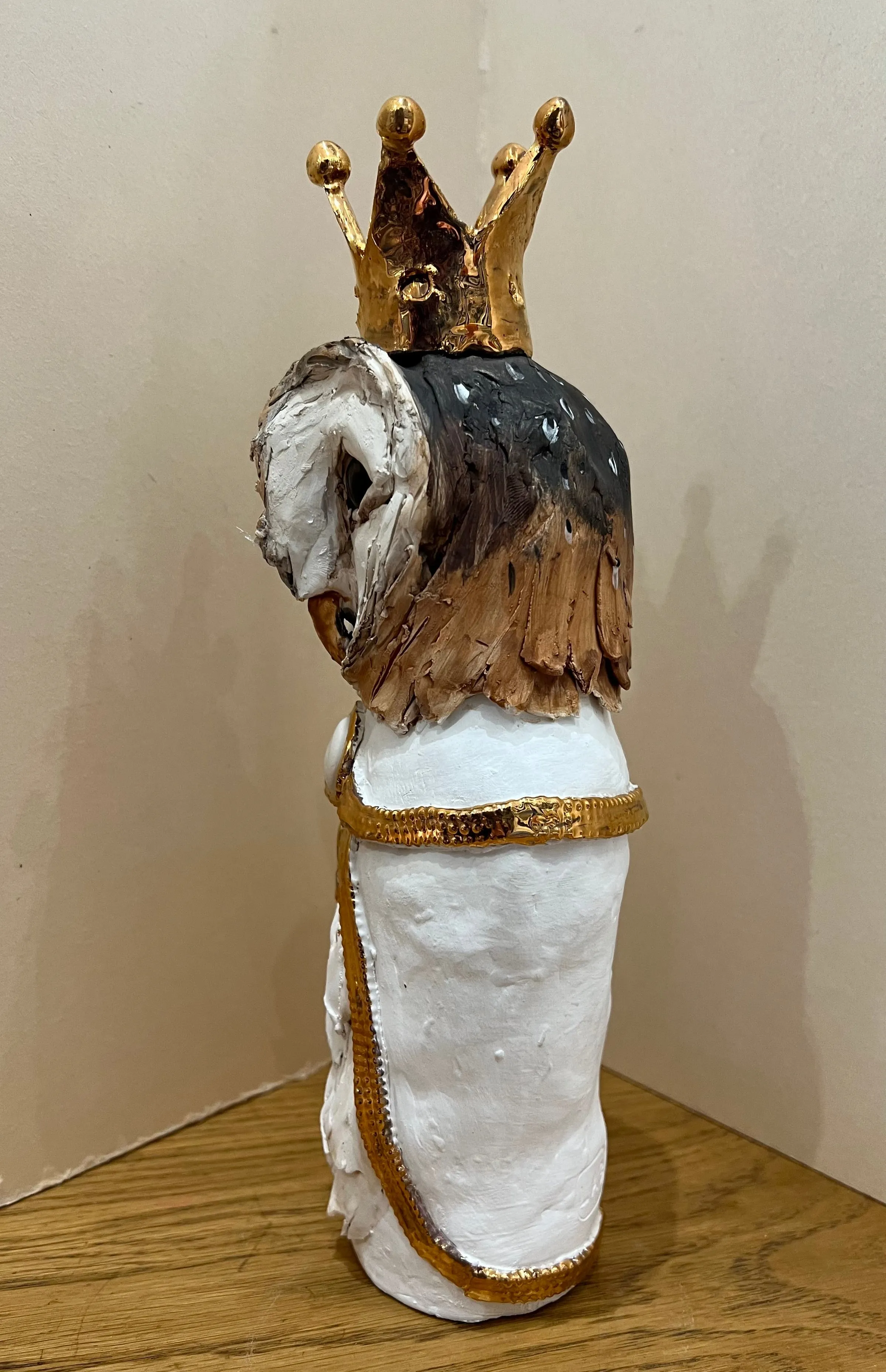 Crowned Owl Bust III ORIGINAL Sculpture by Louise Brown SOLD