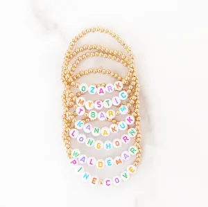 CUSTOM 4 MM GOLD BEADED RAINBOW LETTER BRACELET | CAMP COLLECTION