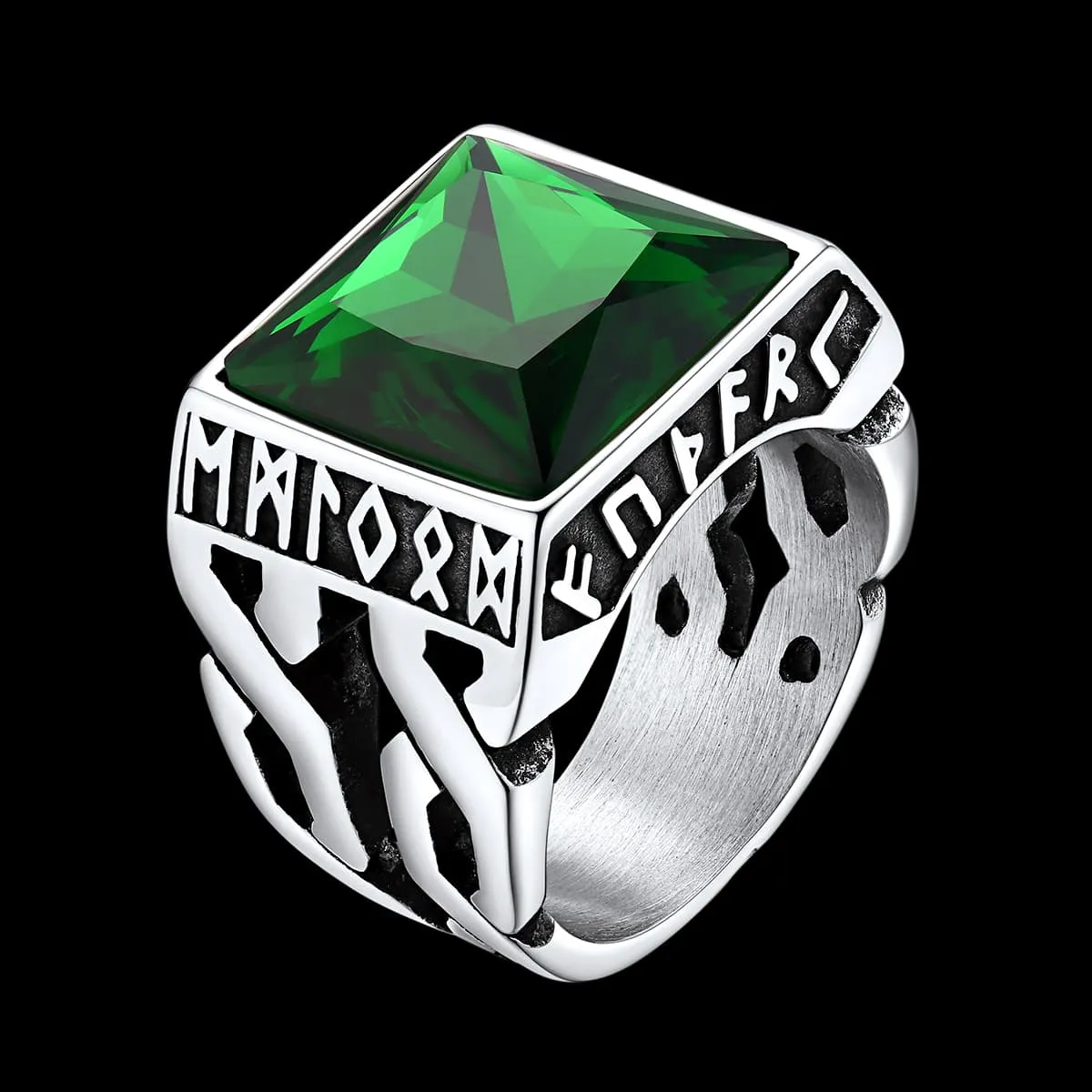 Custom Celtic Gemstone Ring With Runes for Men