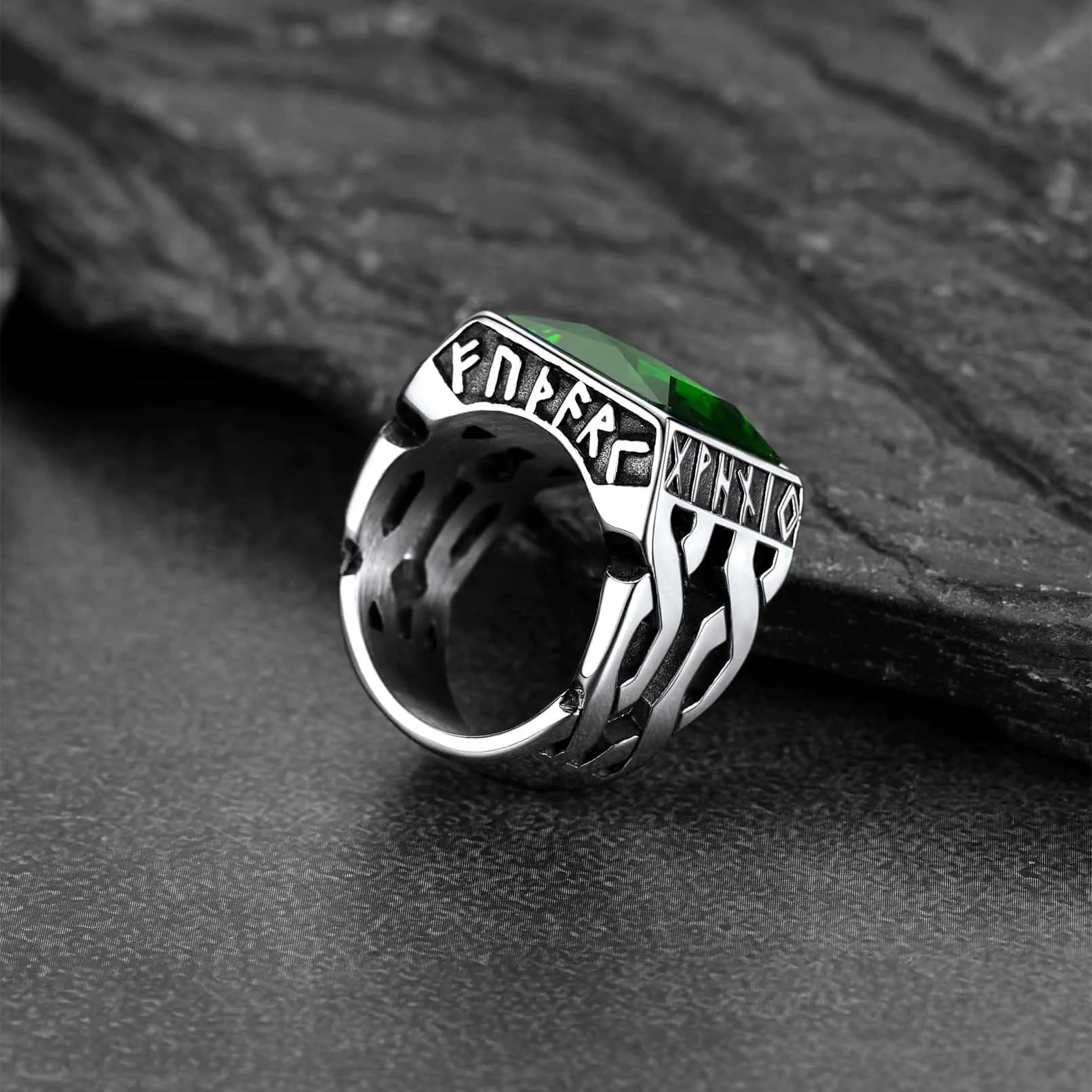 Custom Celtic Gemstone Ring With Runes for Men