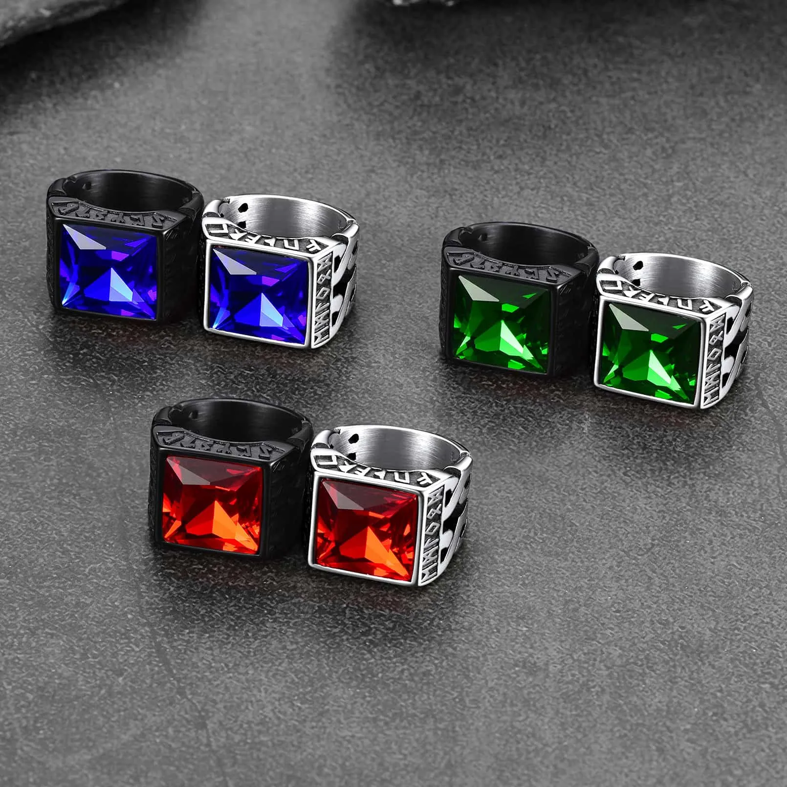 Custom Celtic Gemstone Ring With Runes for Men