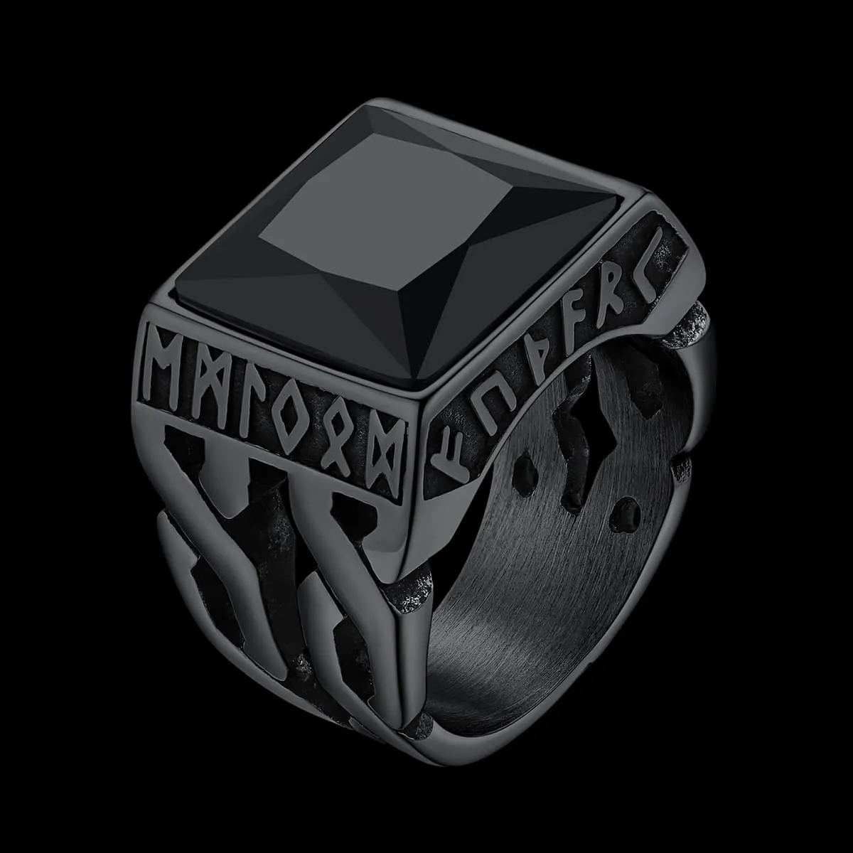 Custom Celtic Gemstone Ring With Runes for Men