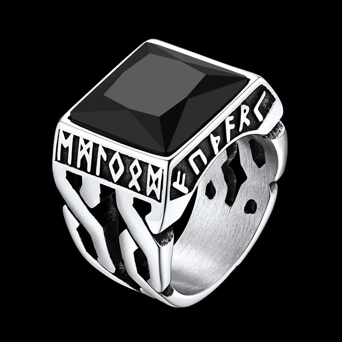 Custom Celtic Gemstone Ring With Runes for Men