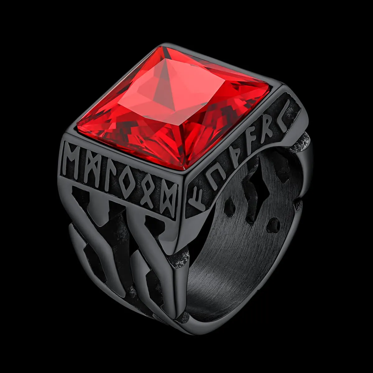 Custom Celtic Gemstone Ring With Runes for Men