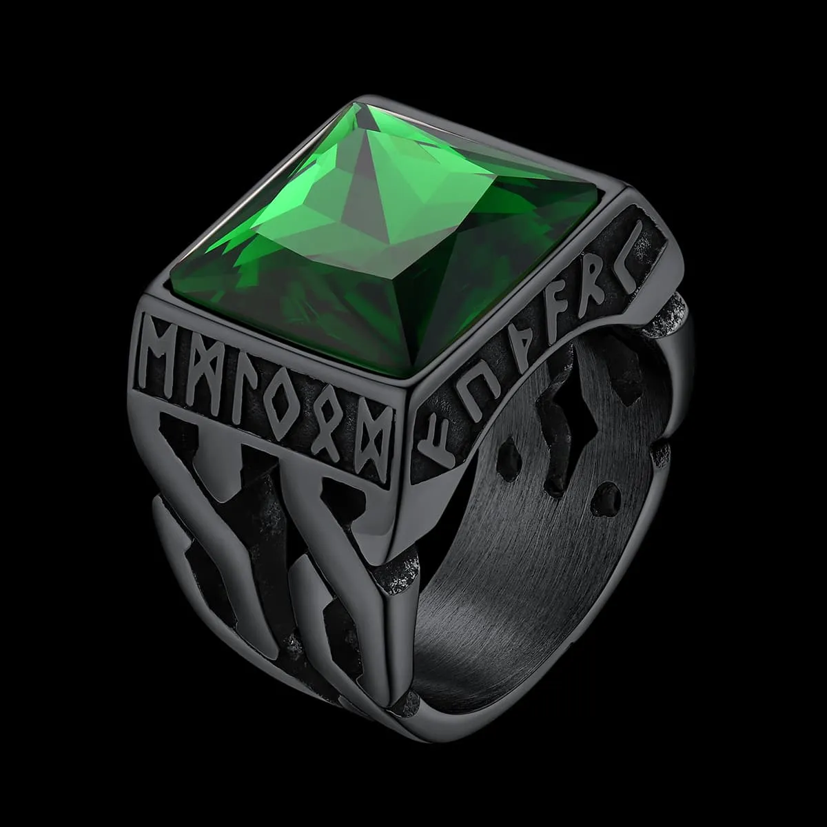 Custom Celtic Gemstone Ring With Runes for Men