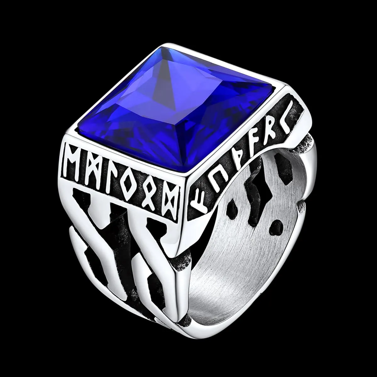 Custom Celtic Gemstone Ring With Runes for Men