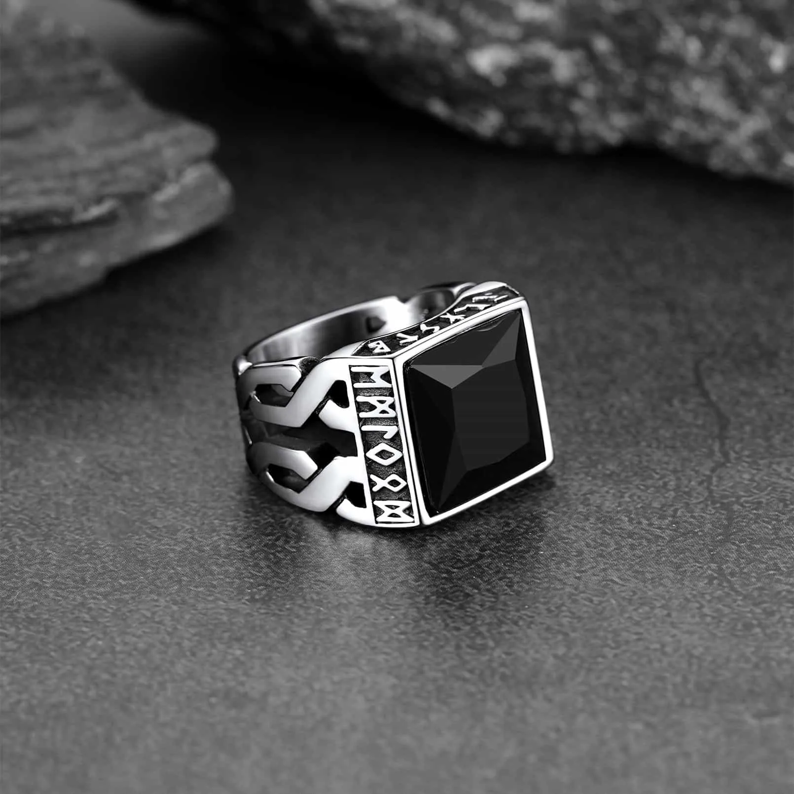 Custom Celtic Gemstone Ring With Runes for Men