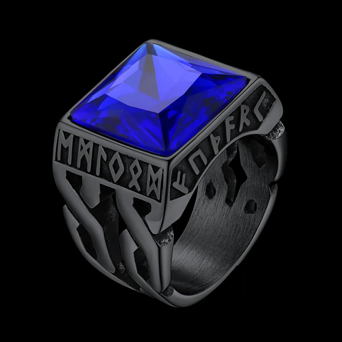 Custom Celtic Gemstone Ring With Runes for Men