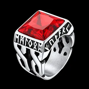 Custom Celtic Gemstone Ring With Runes for Men