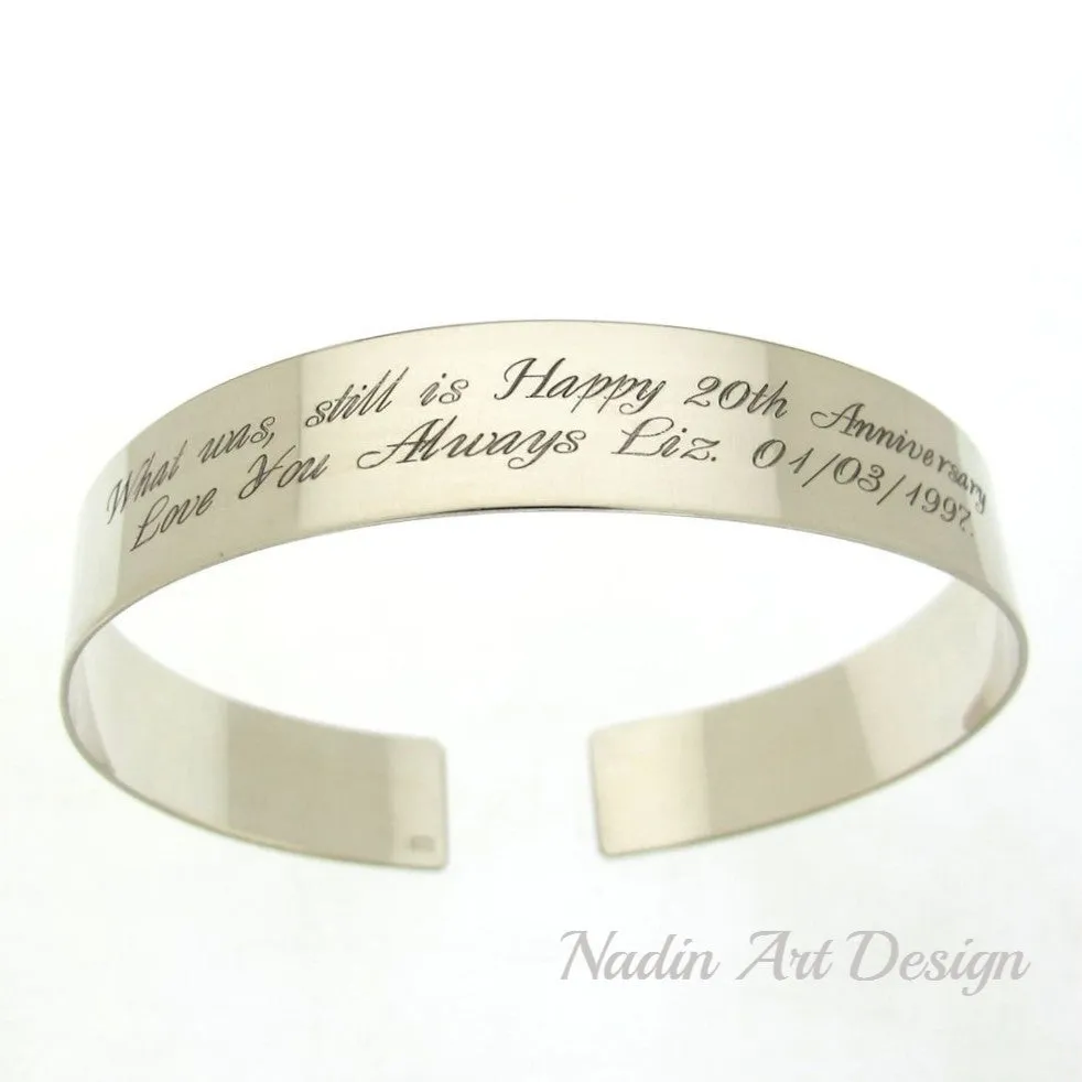 Custom Engraved Sterling Silver Bracelet - anniversary gift