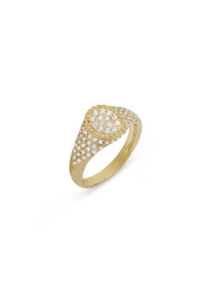 Diamond Baby Oval Cheveliere Yellow Gold Signet Ring