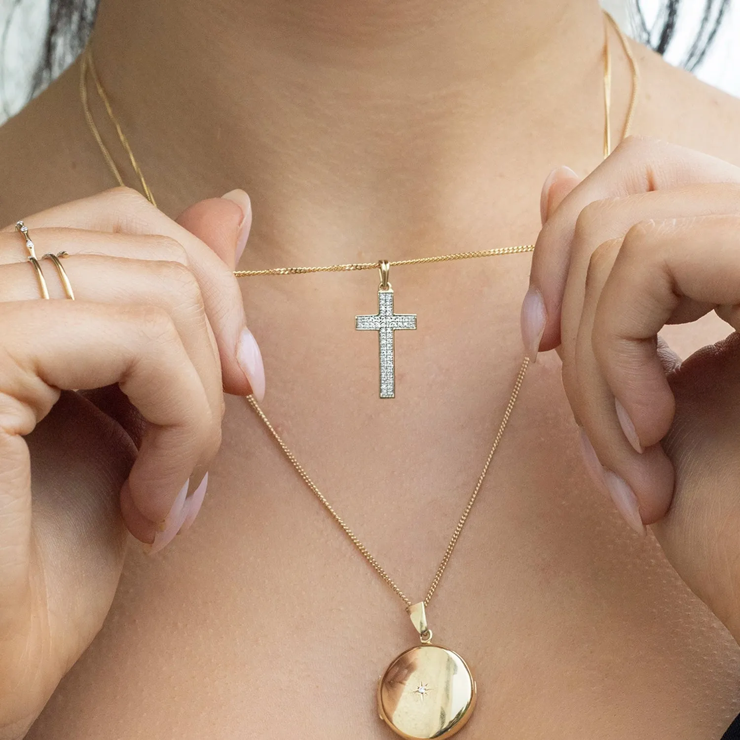 Diamond Cross Necklace in Solid Gold