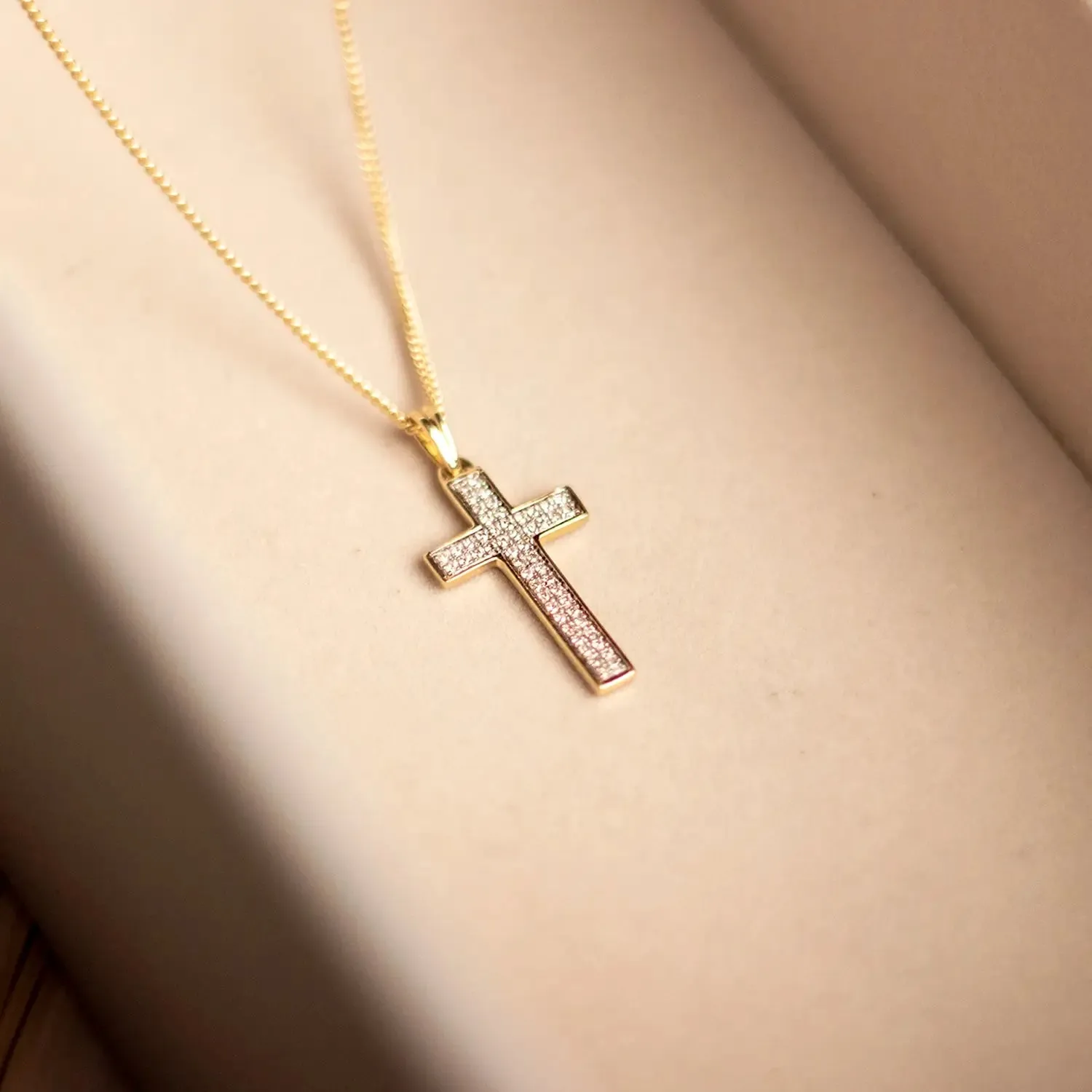 Diamond Cross Necklace in Solid Gold