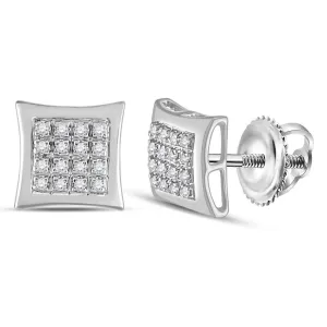 Diamond Square Stud Earrings 10k White Gold Screw Back