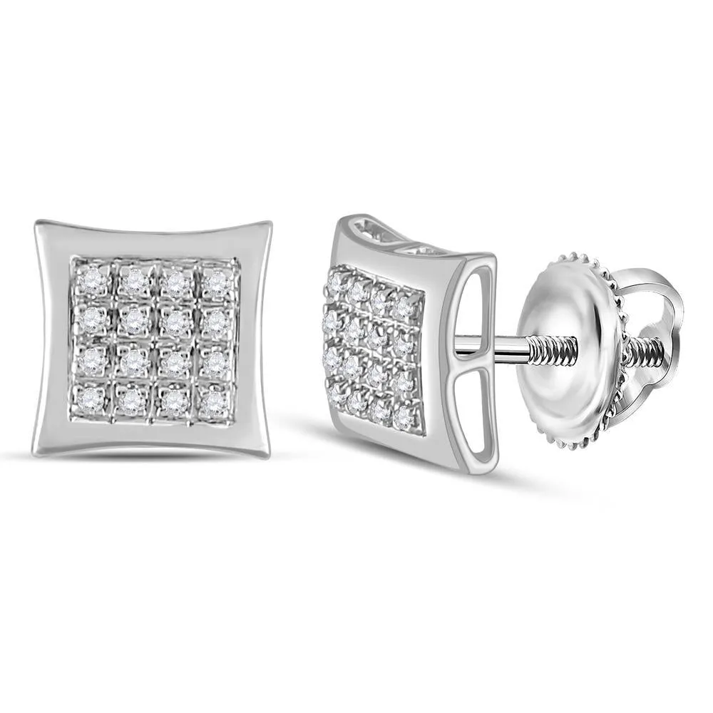 Diamond Square Stud Earrings 10k White Gold Screw Back