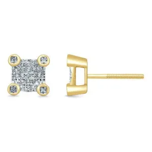 Diamond Square Stud Mens Earrings 10k Yellow Gold Screw Back