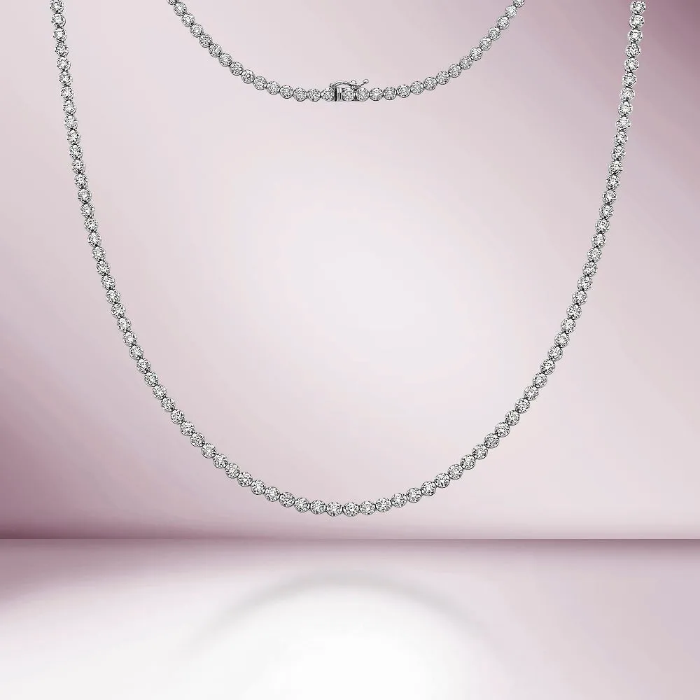 Diamond Tennis Necklace ( 2.55 ct.) 1.3 mm Buttercup Setting in 14K Gold