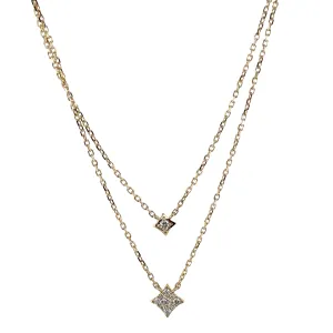 Diamond Yellow Gold Star Layered Necklace