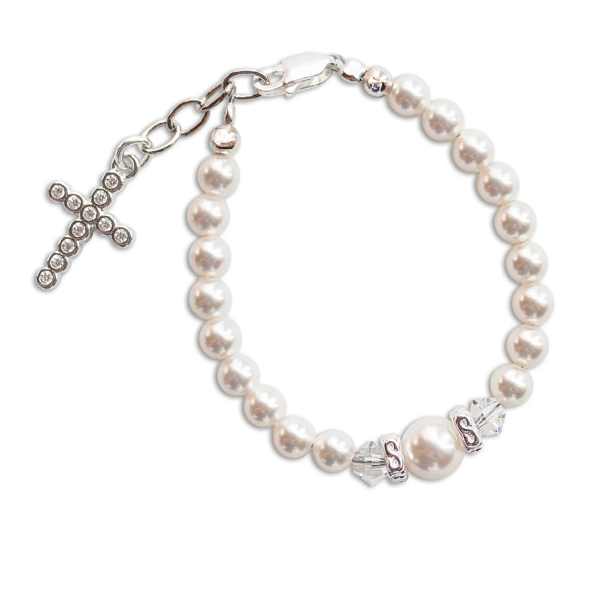 Eden Sterling Silver Pearl Cross Baptism Gift Communion Bracelet